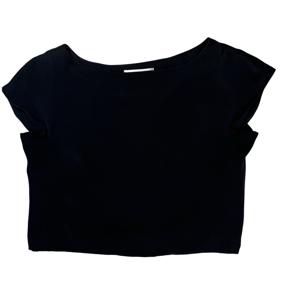 Milly Women's Black Silk Blend Crop Top‎ Sz 2 Minimalist Classic Boho Feminine